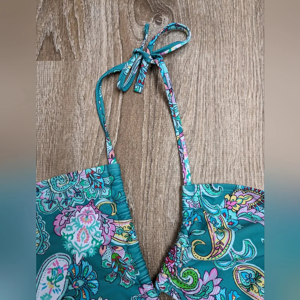 NWT Cupshe Blue Paisley Cut Out Halter Top One Piece Swimsuit Size Large